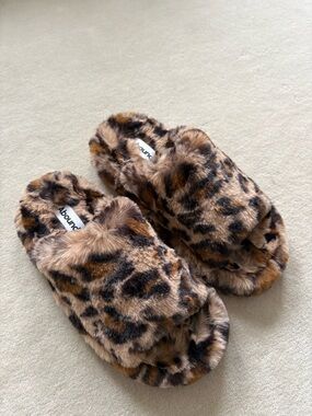 Abound NEW Leopard Faux Fur Slide Slippers Cheetah